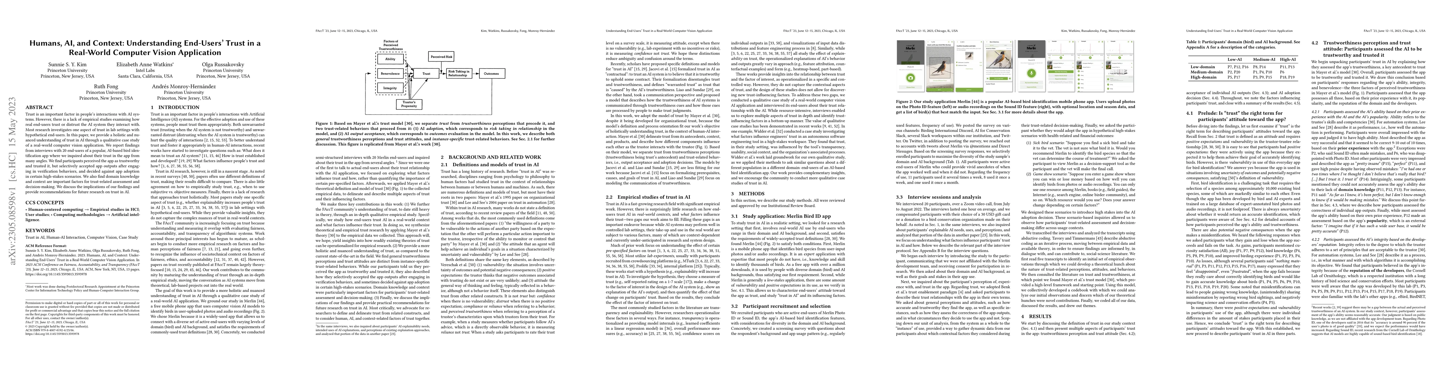 Thumbnail for Humans, AI, and Context: Understanding End-Users' Trust in a Real-World
  Computer Vision Application