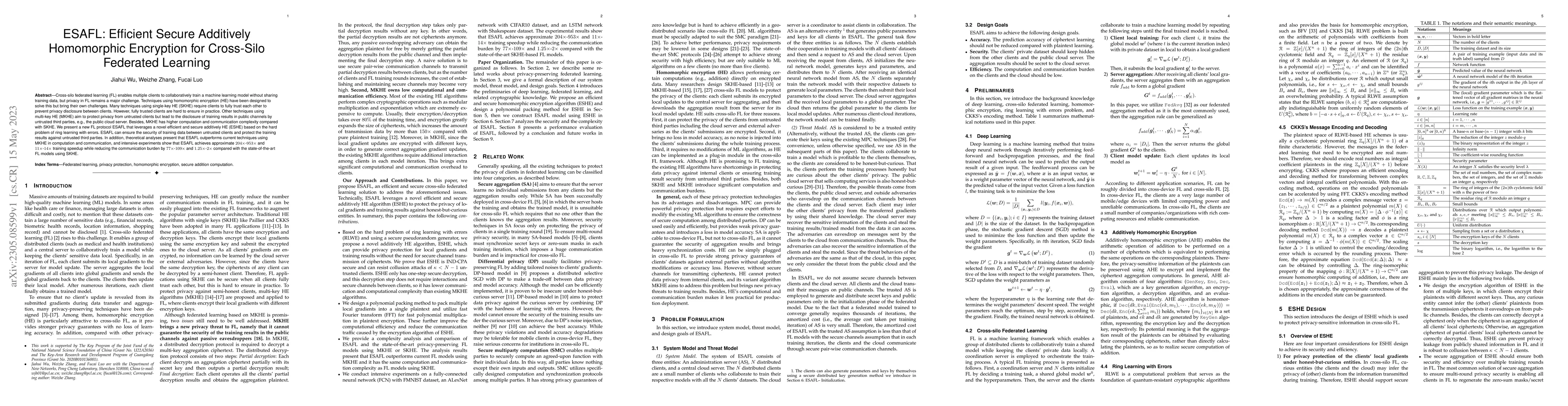 Thumbnail for ESAFL: Efficient Secure Additively Homomorphic Encryption for Cross-Silo
  Federated Learning