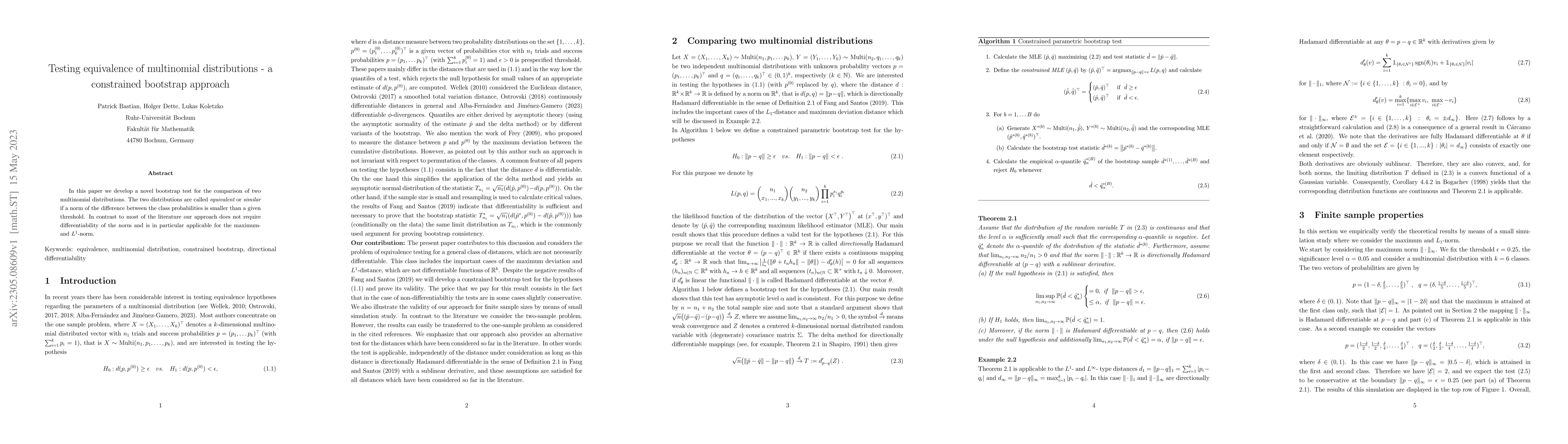 Thumbnail for Testing equivalence of multinomial distributions -- a constrained
  bootstrap approach