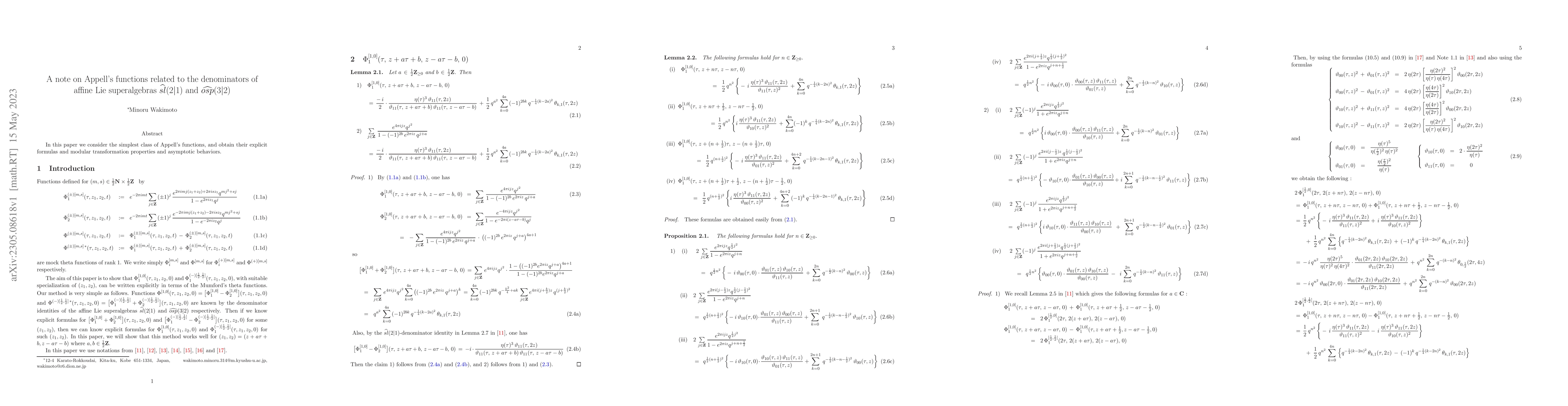 Thumbnail for A note on Appell's functions related to the denominators of affine Lie
  superalgebras $\widehat{sl}(2|1)$ and $\widehat{osp}(3|2)$