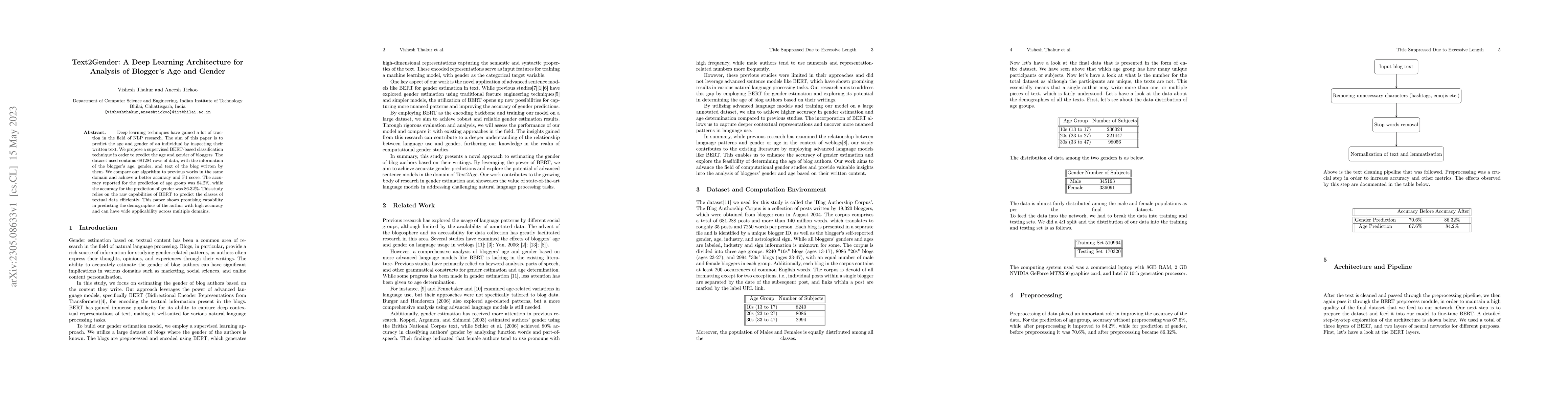 Thumbnail for Text2Gender: A Deep Learning Architecture for Analysis of Blogger's Age
  and Gender