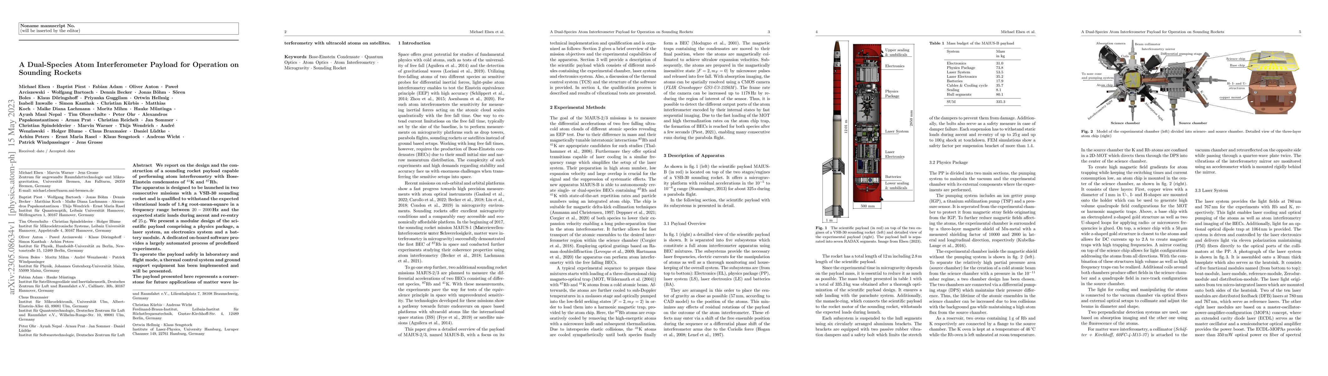 Thumbnail for A Dual-Species Atom Interferometer Payload for Operation on Sounding
  Rockets