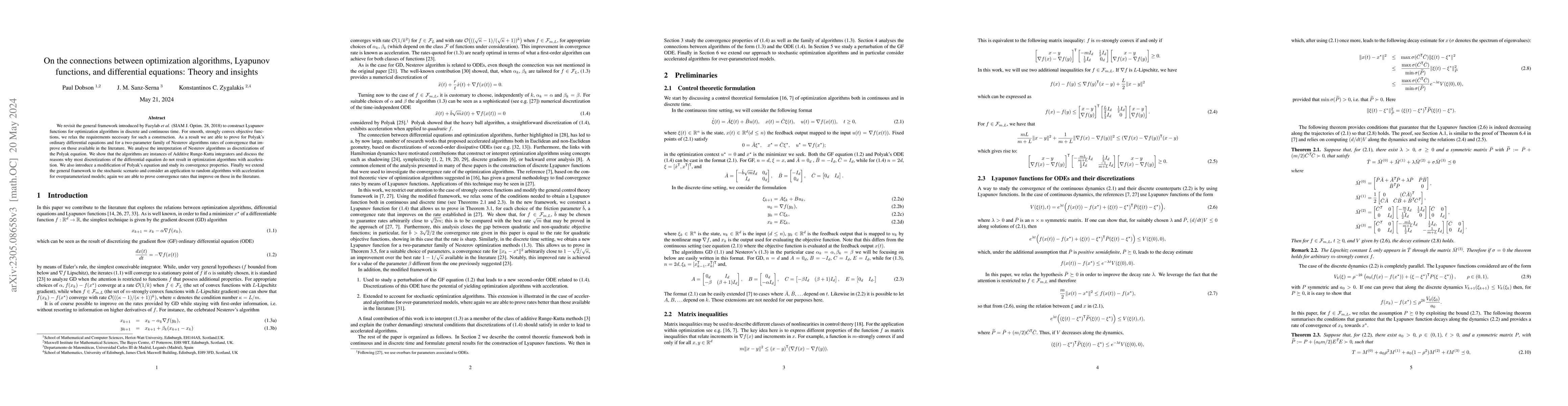 Thumbnail for On the connections between optimization algorithms, Lyapunov functions,
  and differential equations: theory and insights