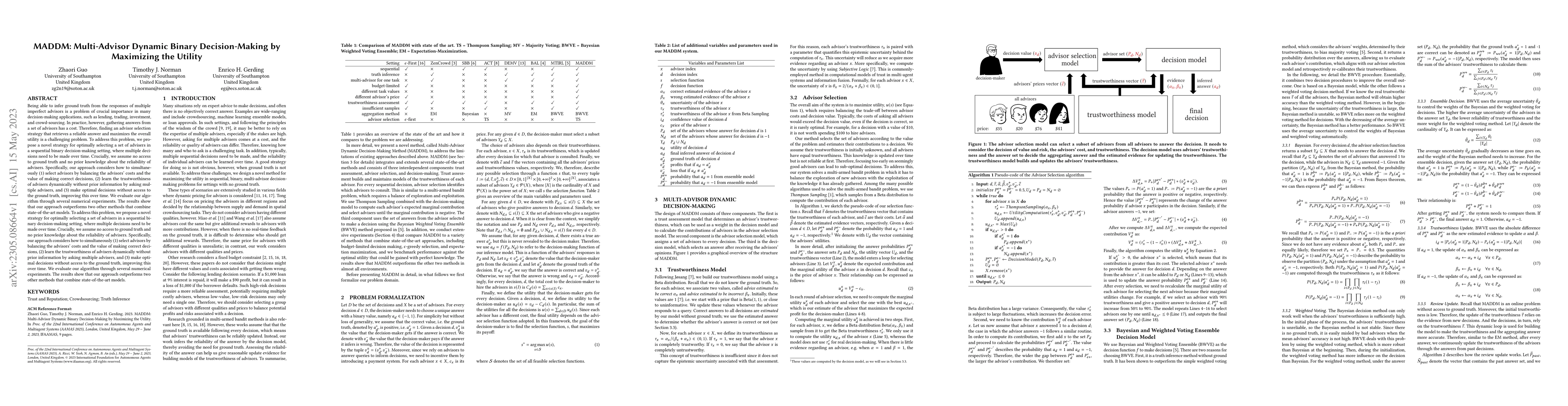 Thumbnail for MADDM: Multi-Advisor Dynamic Binary Decision-Making by Maximizing the
  Utility