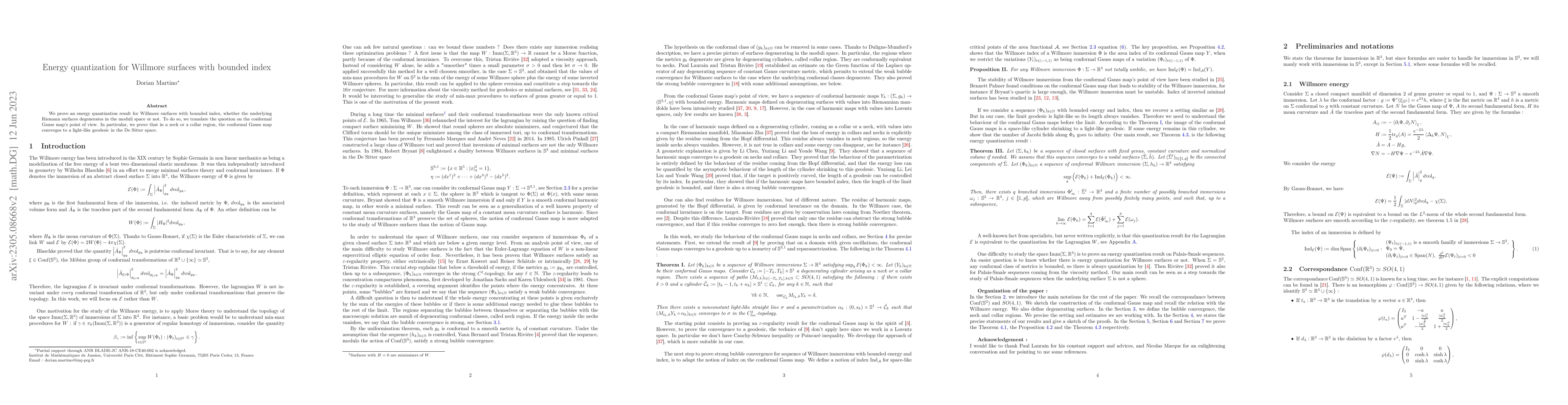 Thumbnail for Energy quantization for Willmore surfaces with bounded index