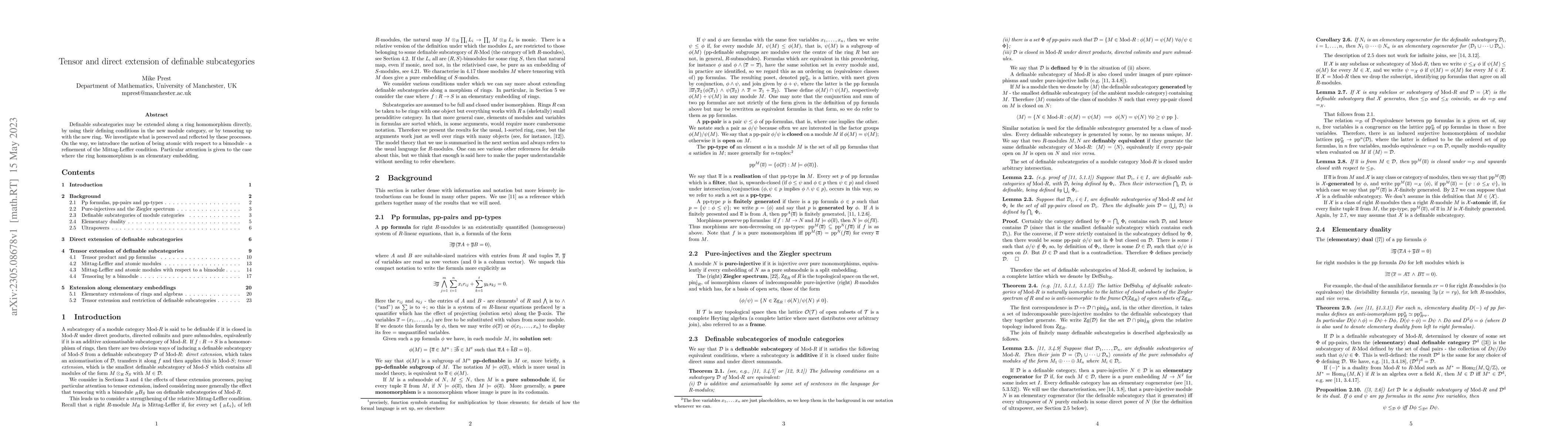 Thumbnail for Tensor and direct extension of definable subcategories
