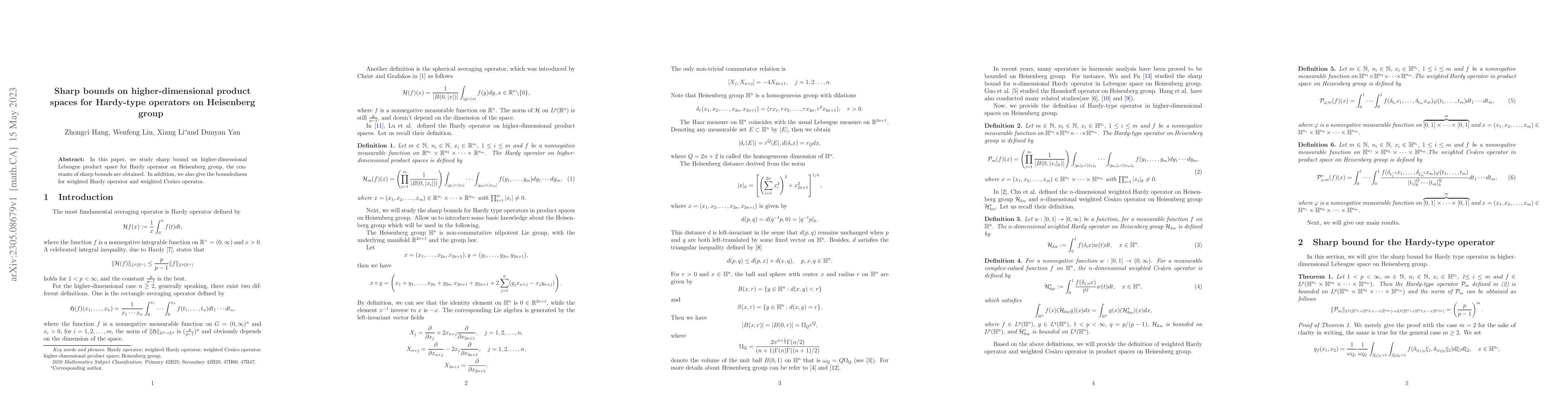 Thumbnail for Sharp bounds on higher-dimensional product spaces for Hardy-type
  operators on Heisenberg group