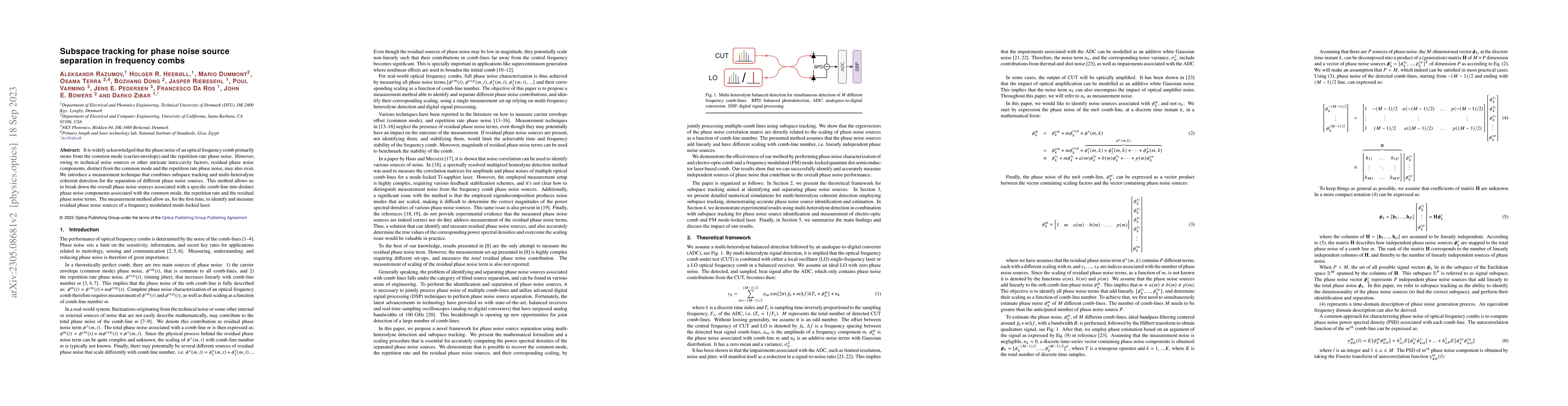Thumbnail for Subspace tracking for independent phase noise source separation in
  frequency combs