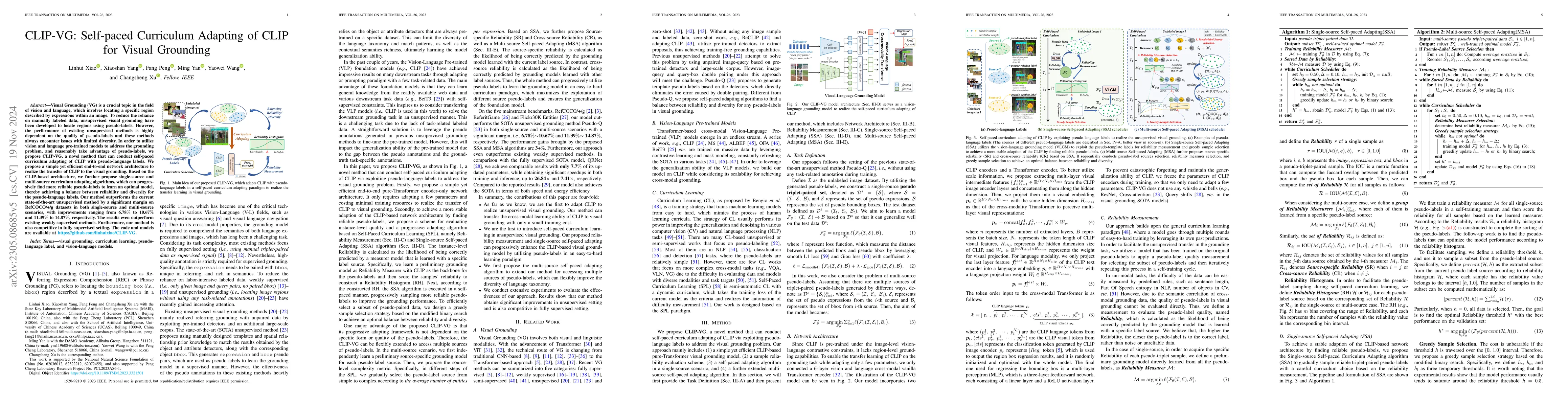 Thumbnail for CLIP-VG: Self-paced Curriculum Adapting of CLIP for Visual Grounding
