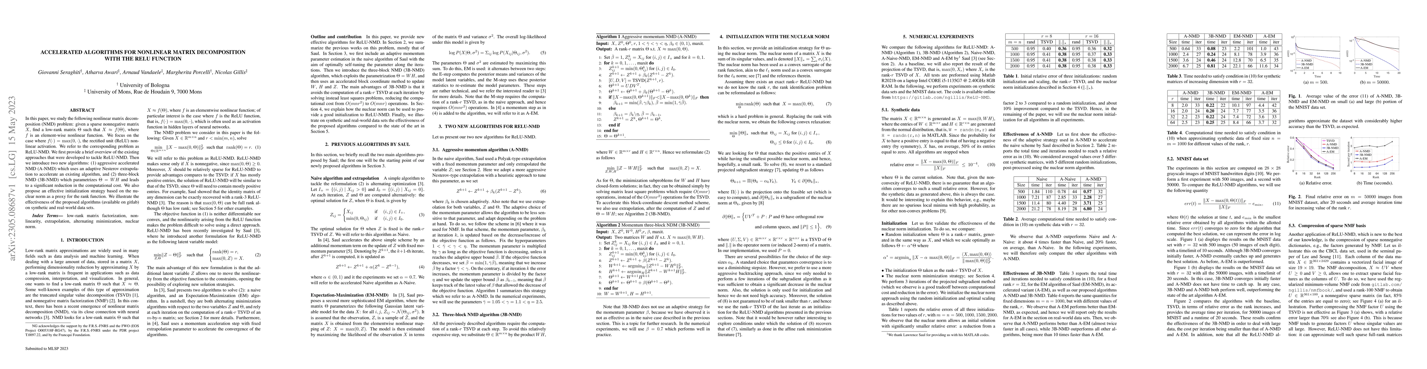 Thumbnail for Accelerated Algorithms for Nonlinear Matrix Decomposition with the ReLU
  function