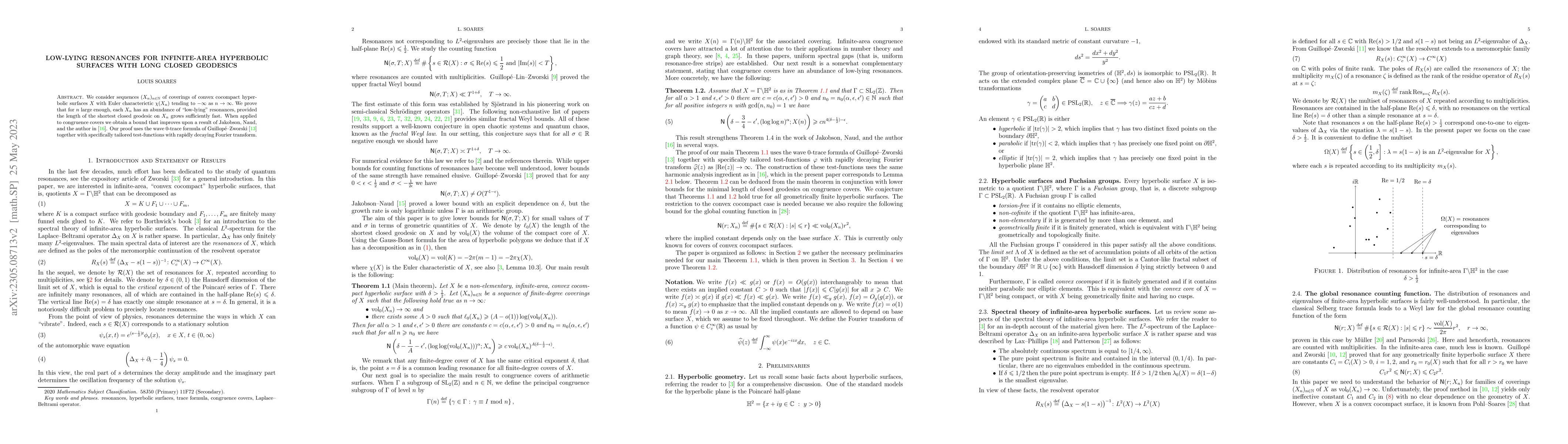 Thumbnail for Low-lying resonances for infinite-area hyperbolic surfaces with long
  closed geodesics