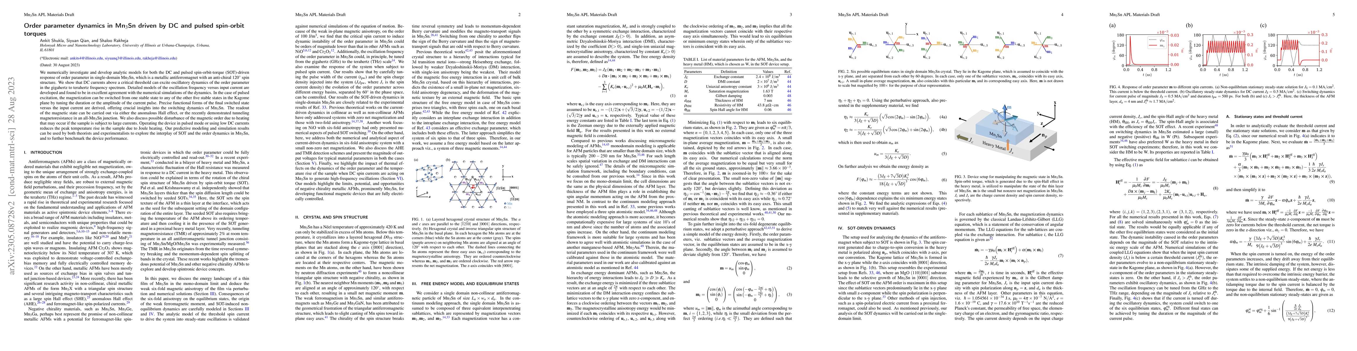 Thumbnail for Order parameter dynamics in Mn$_3$Sn driven by DC and pulsed spin-orbit
  torques