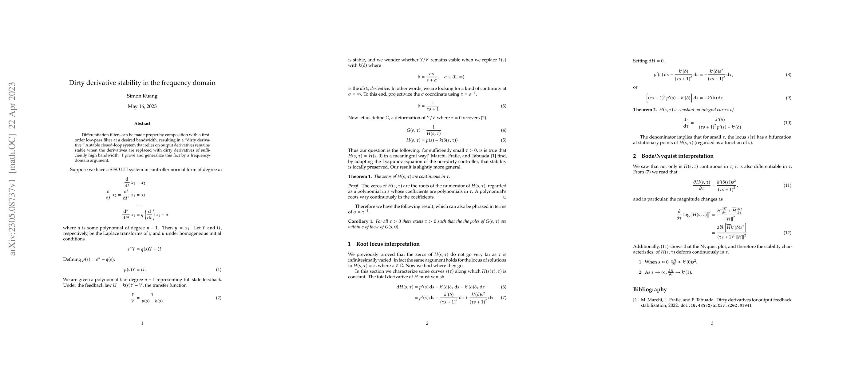 Thumbnail for Dirty derivative stability in the frequency domain