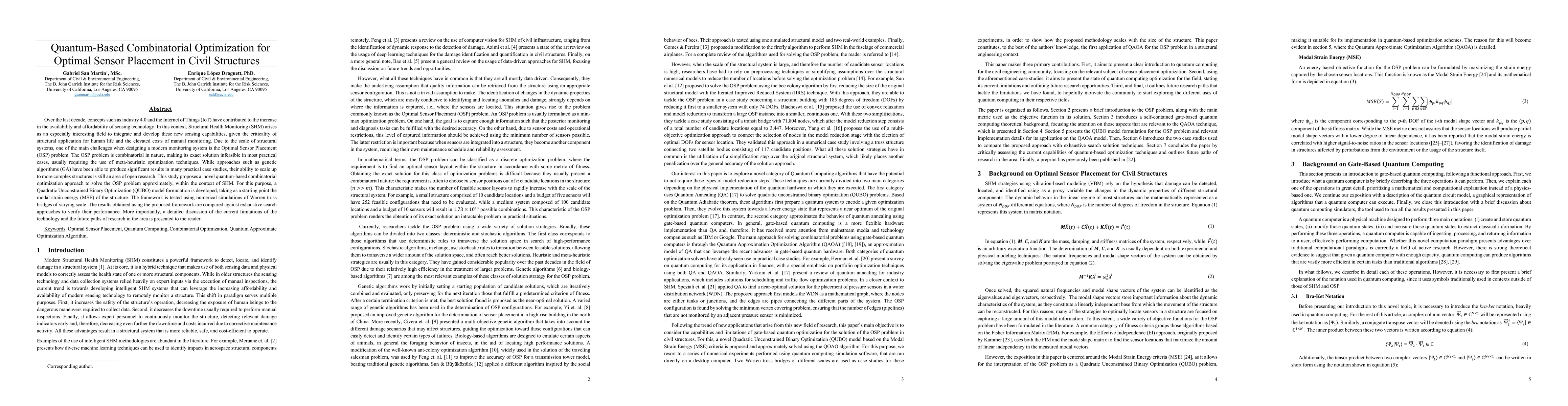 Thumbnail for Quantum-Based Combinatorial Optimization for Optimal Sensor Placement in
  Civil Structures