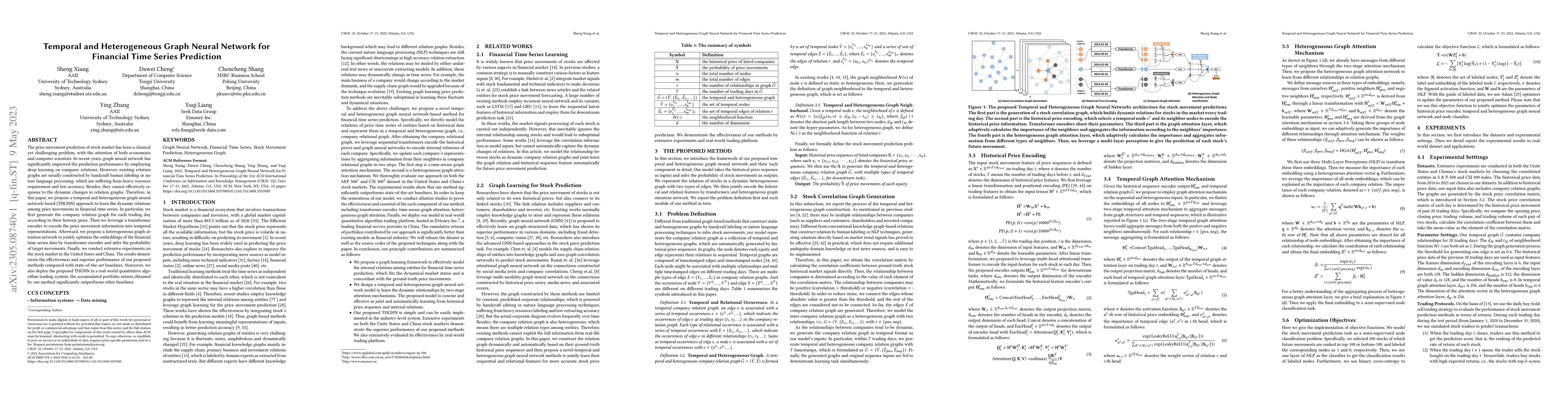 Thumbnail for Temporal and Heterogeneous Graph Neural Network for Financial Time
  Series Prediction