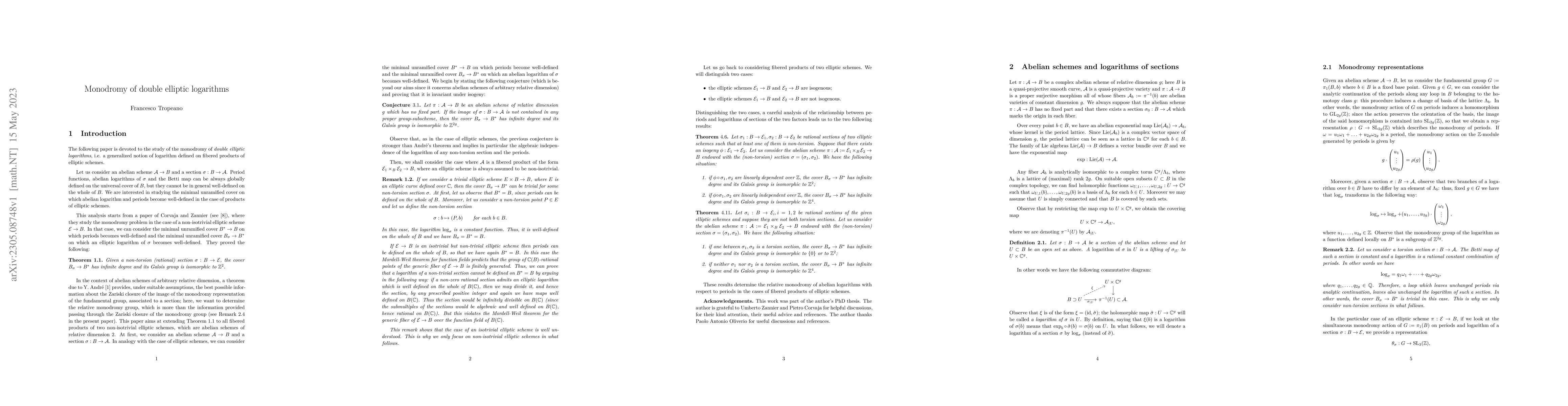 Thumbnail for Monodromy of double elliptic logarithms