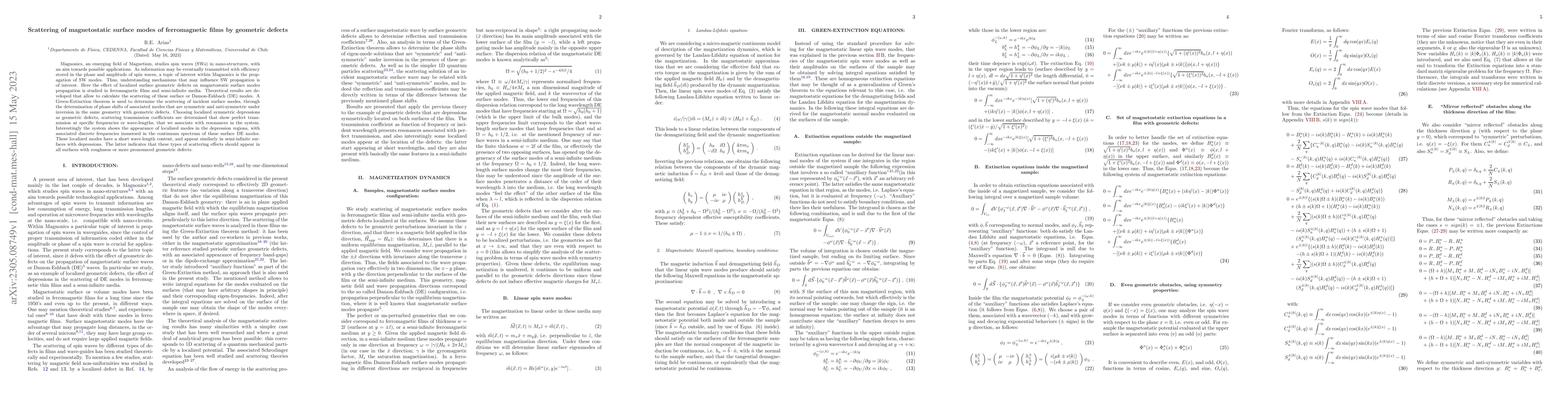 Thumbnail for Scattering of magnetostatic surface modes of ferromagnetic films by
  geometric defects