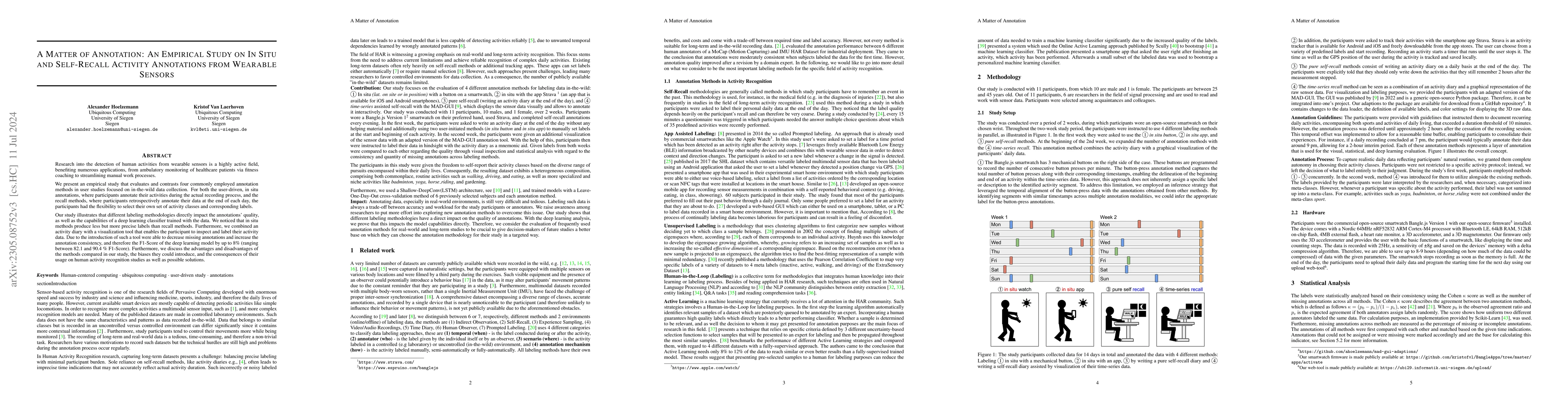 Thumbnail for A Matter of Annotation: An Empirical Study on In Situ and Self-Recall
  Activity Annotations from Wearable Sensors