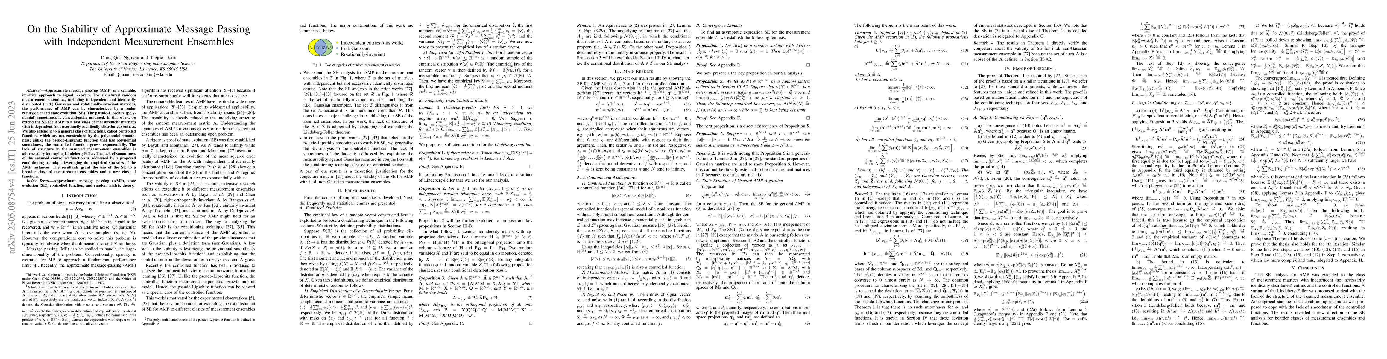 Thumbnail for On the Stability of Approximate Message Passing with Independent
  Measurement Ensembles