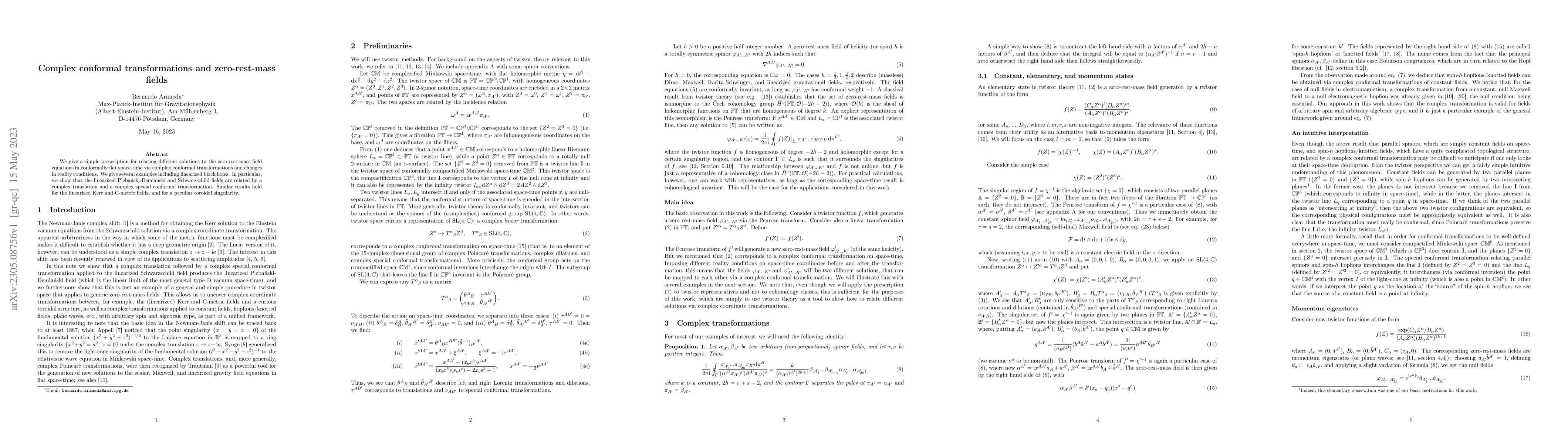 Thumbnail for Complex conformal transformations and zero-rest-mass fields