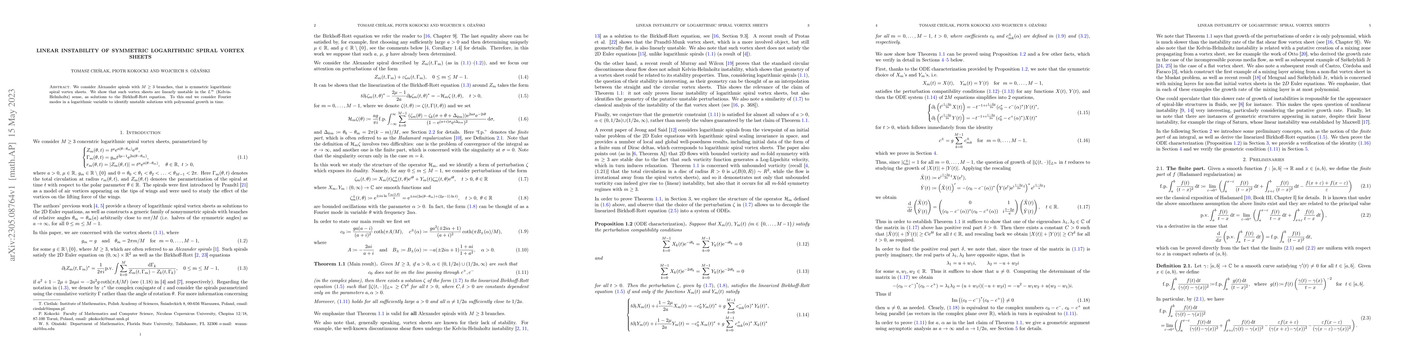 Thumbnail for Linear instability of symmetric logarithmic spiral vortex sheets