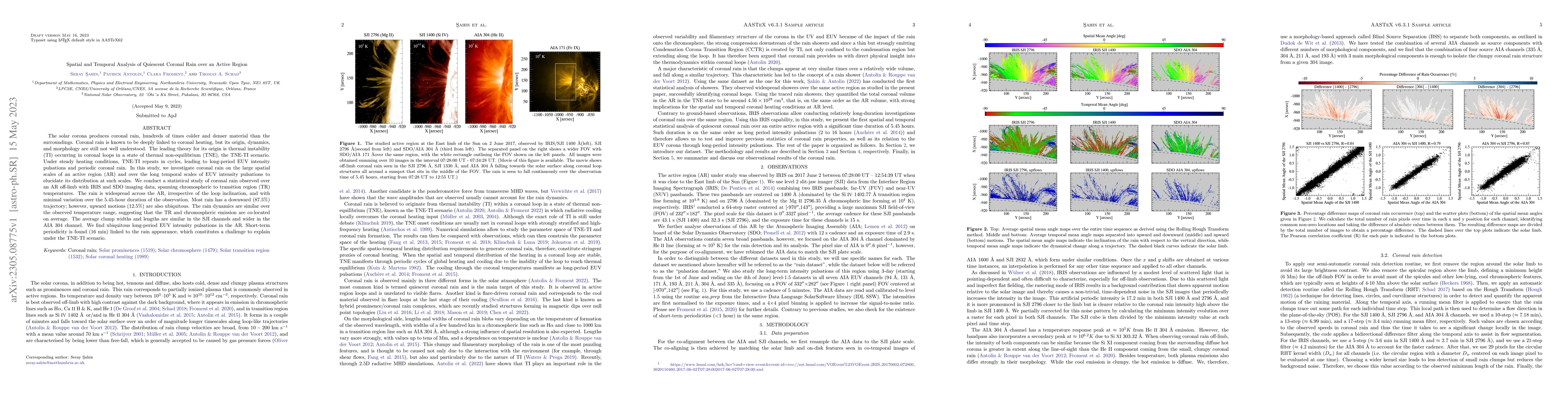 Thumbnail for Spatial and Temporal Analysis of Quiescent Coronal Rain over an Active
  Region