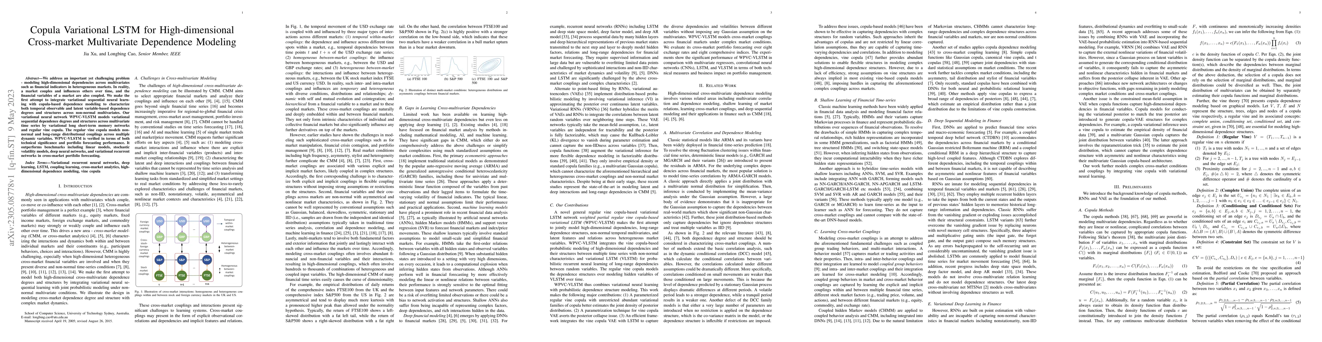 Thumbnail for Copula Variational LSTM for High-dimensional Cross-market Multivariate
  Dependence Modeling