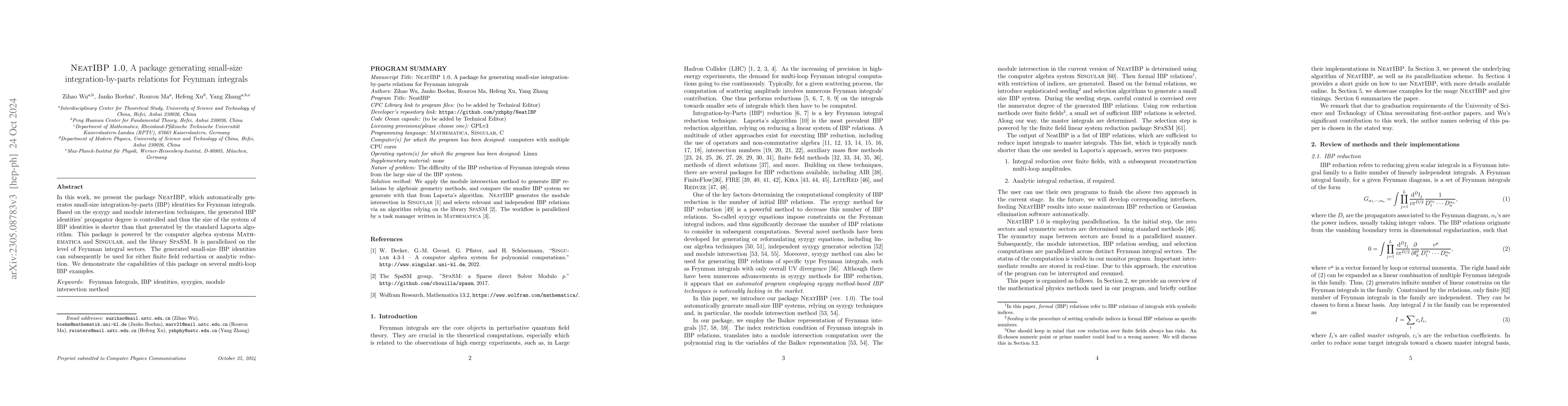 Thumbnail for NeatIBP 1.0, A package generating small-size integration-by-parts
  relations for Feynman integrals