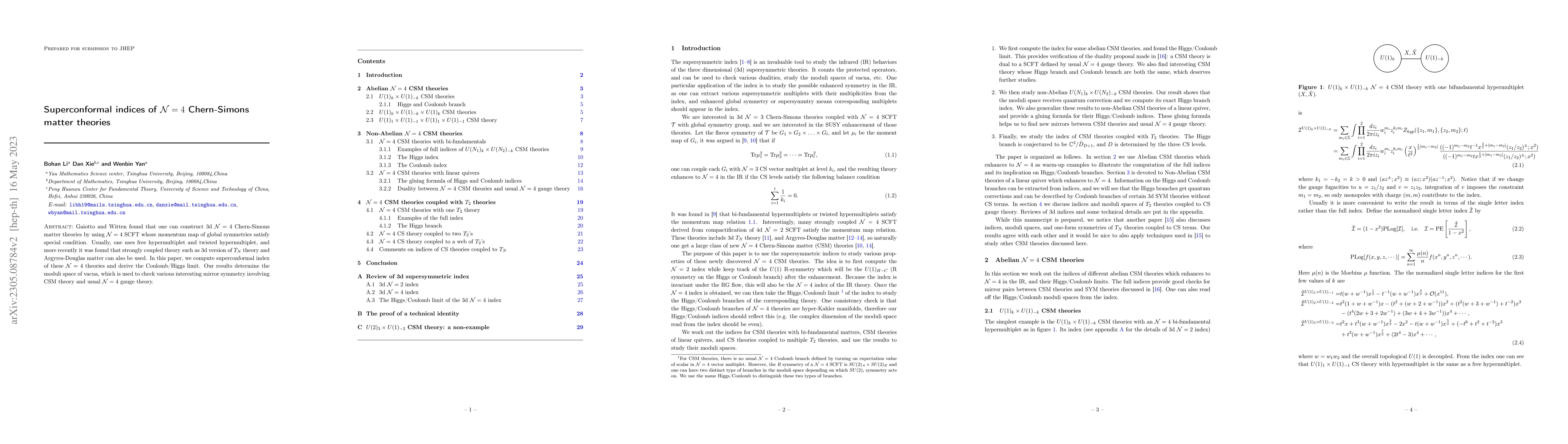 Thumbnail for Superconformal indices of $\mathcal{N}=4$ Chern-Simons matter theories
