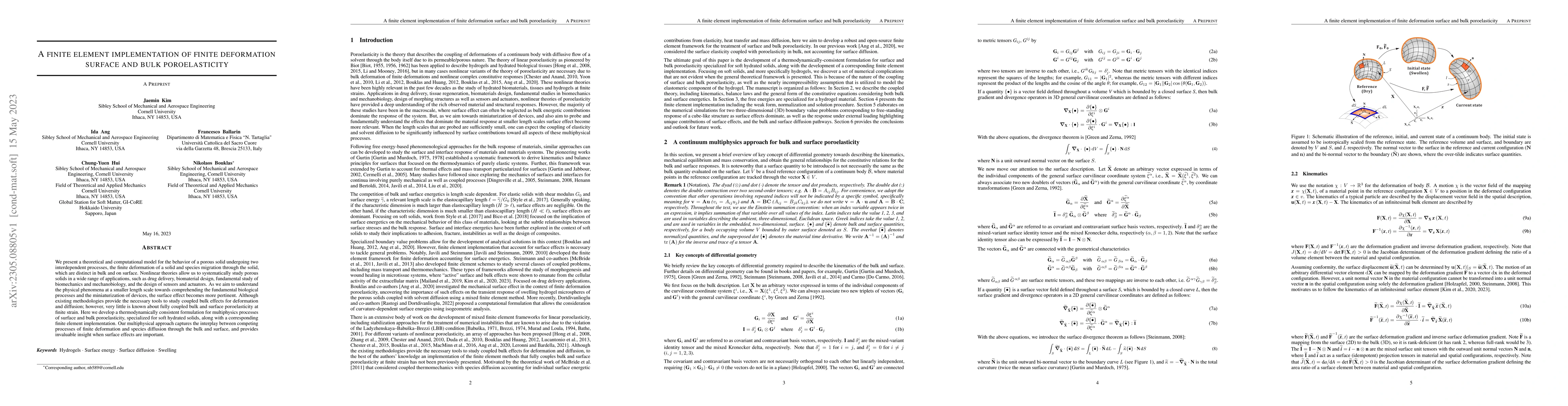 Thumbnail for A finite element implementation of finite deformation surface and bulk
  poroelasticity