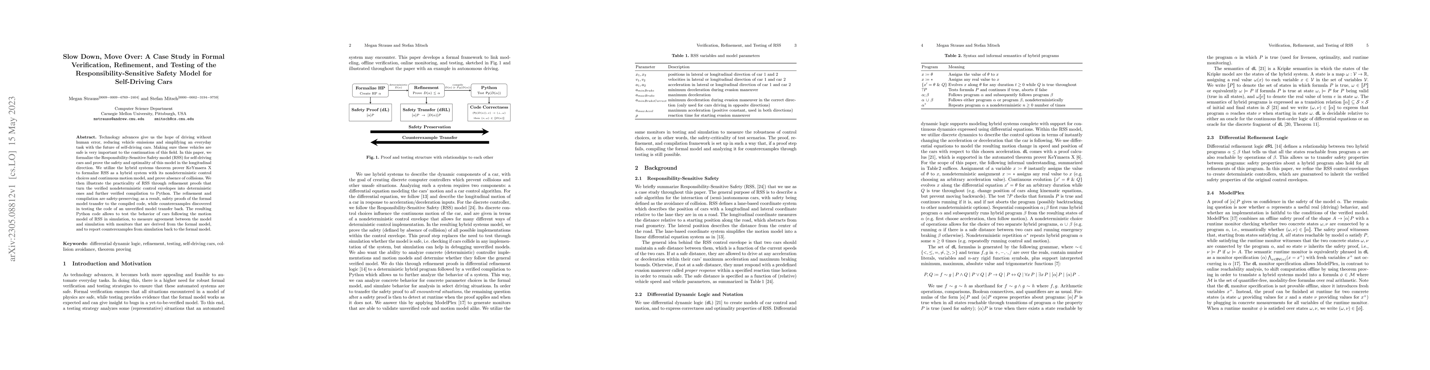 Thumbnail for Slow Down, Move Over: A Case Study in Formal Verification, Refinement,
  and Testing of the Responsibility-Sensitive Safety Model for Self-Driving
  Cars