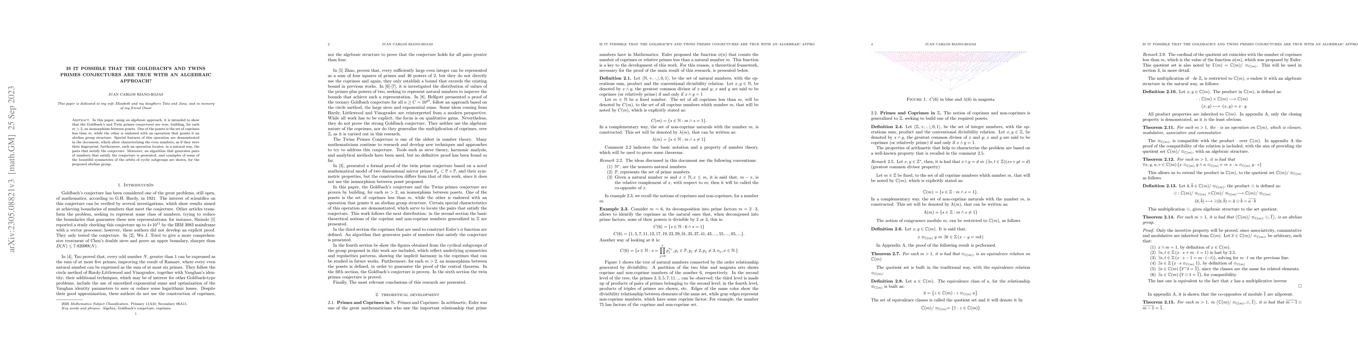 Thumbnail for Is it possible that the Goldbach's and Twins primes conjectures are true
  with an algebraic approach?
