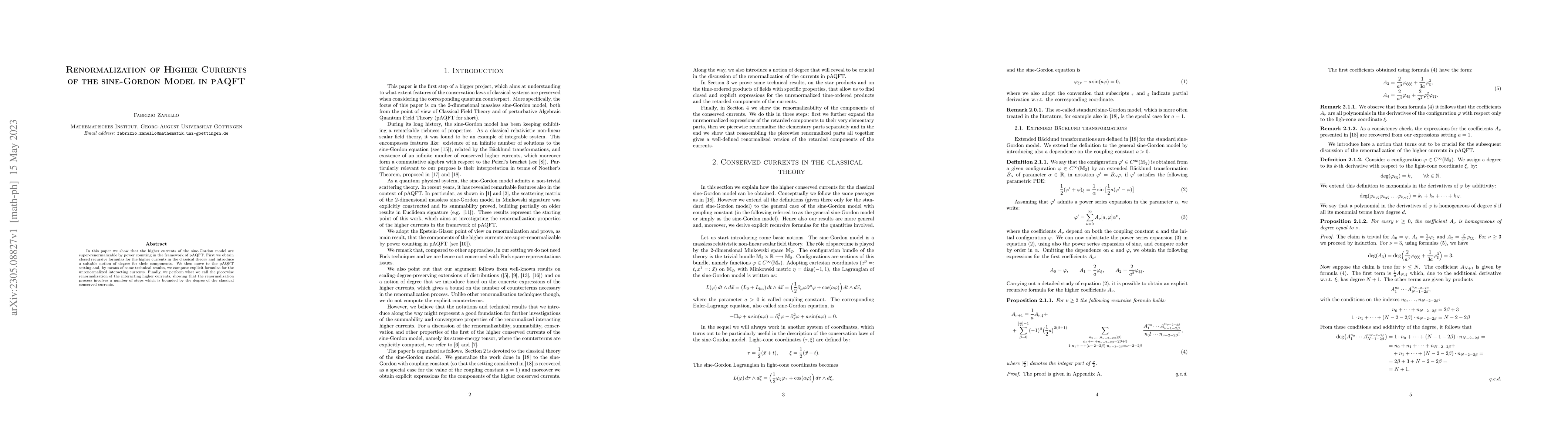 Thumbnail for Renormalization of Higher Currents of the sine-Gordon Model in pAQFT