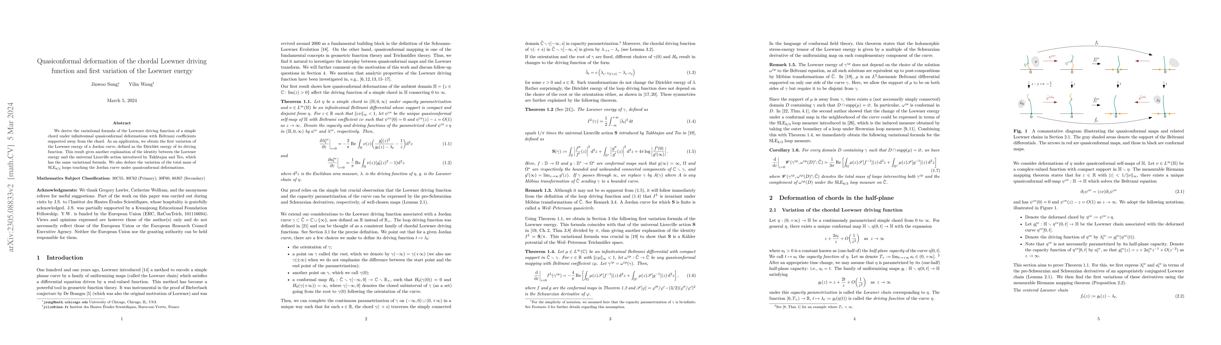 Thumbnail for Quasiconformal deformation of the chordal Loewner driving function and
  first variation of the Loewner energy