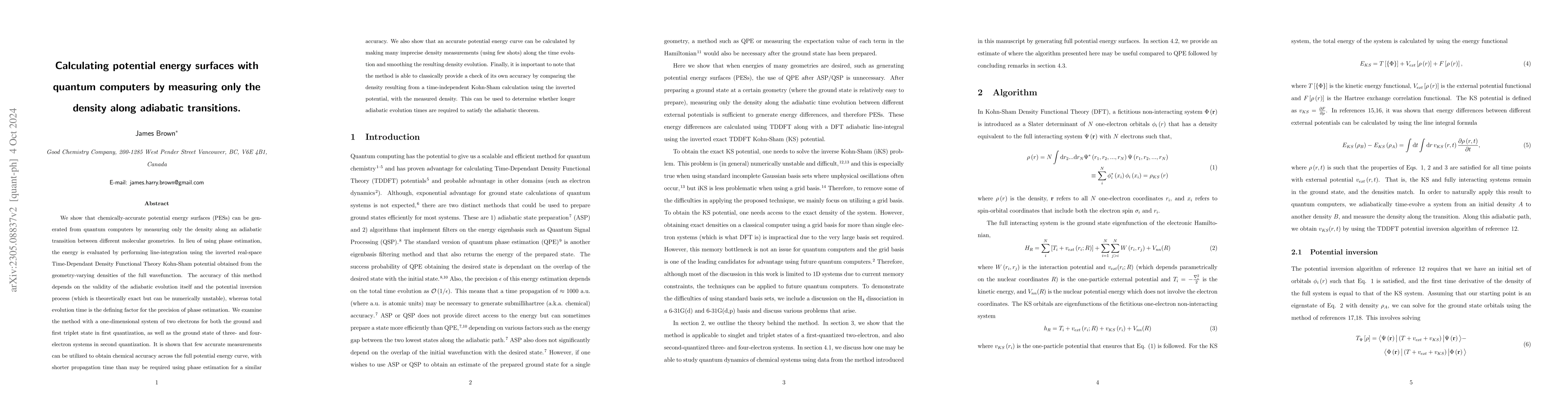 Thumbnail for Calculating potential energy surfaces with quantum computers by
  measuring only the density along adiabatic transitions