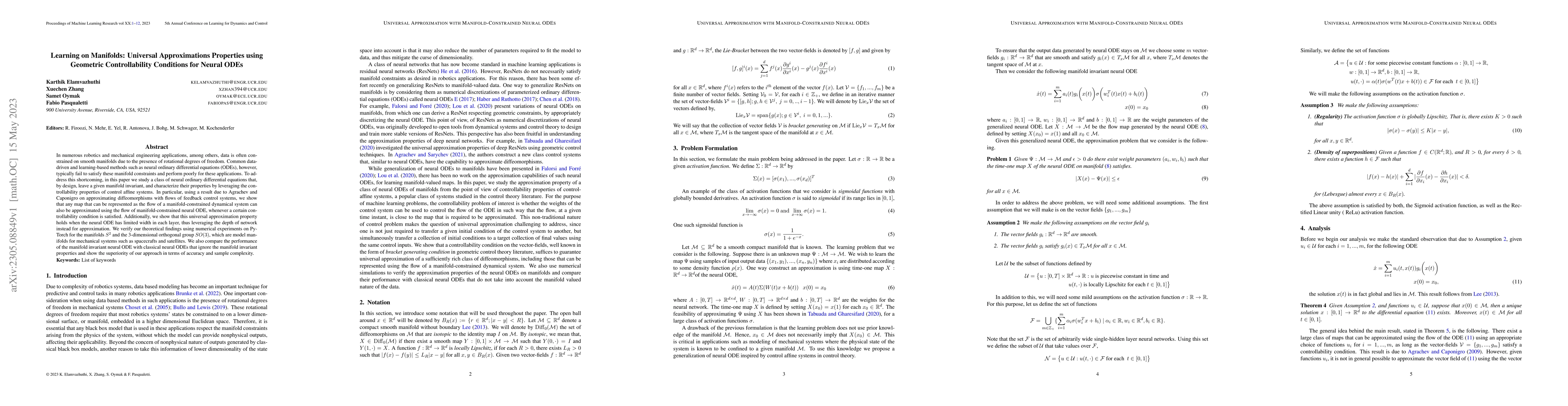 Thumbnail for Learning on Manifolds: Universal Approximations Properties using
  Geometric Controllability Conditions for Neural ODEs