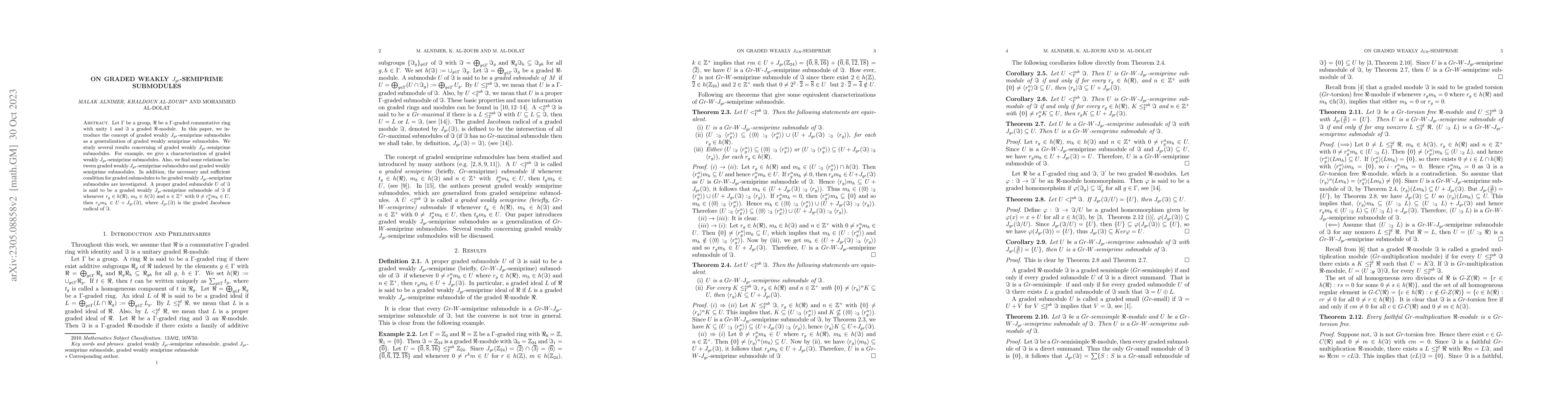 Thumbnail for On graded weakly $J_{gr}$-semiprime submodules