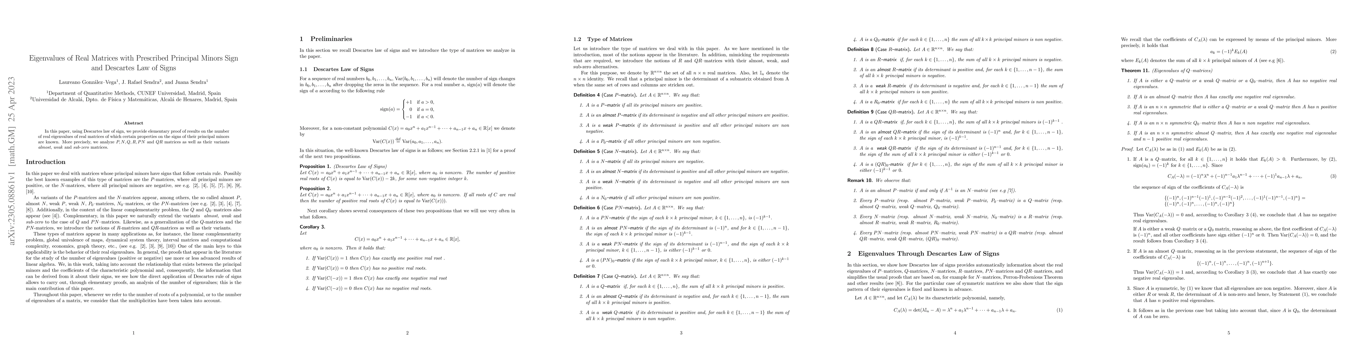 Thumbnail for Eigenvalues of Real Matrices with Prescribed Principal Minors Sign and
  Descartes Law of Signs