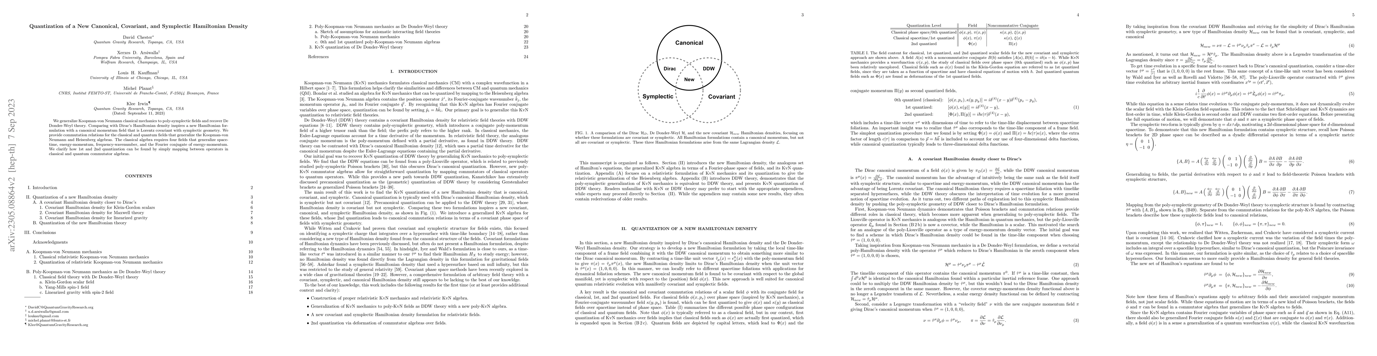 Thumbnail for Quantization of a New Canonical, Covariant, and Symplectic Hamiltonian
  Density
