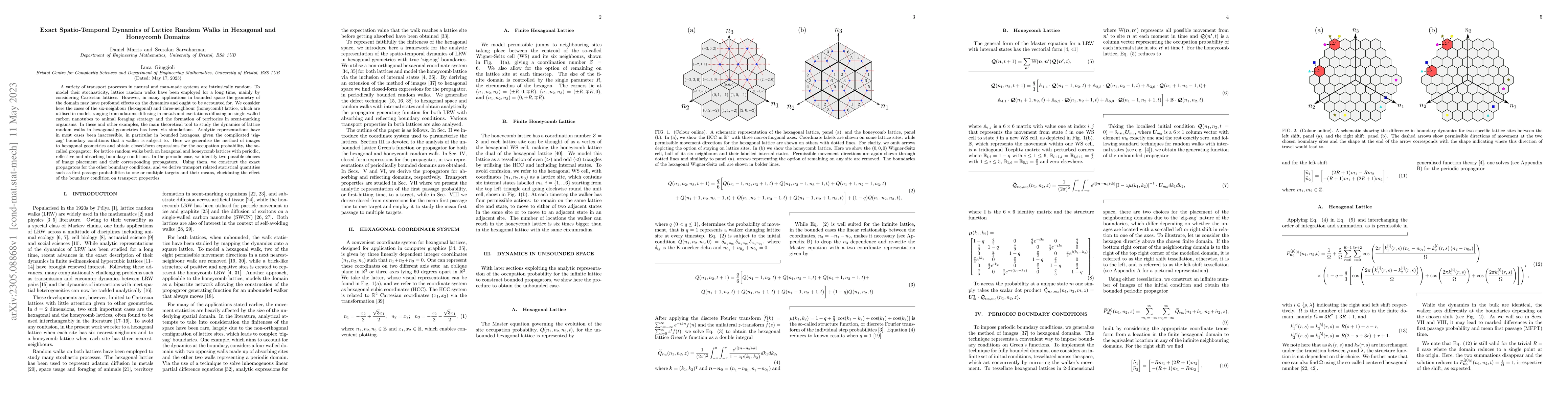 Thumbnail for Exact Spatio-Temporal Dynamics of Lattice Random Walks in Hexagonal and
  Honeycomb Domains