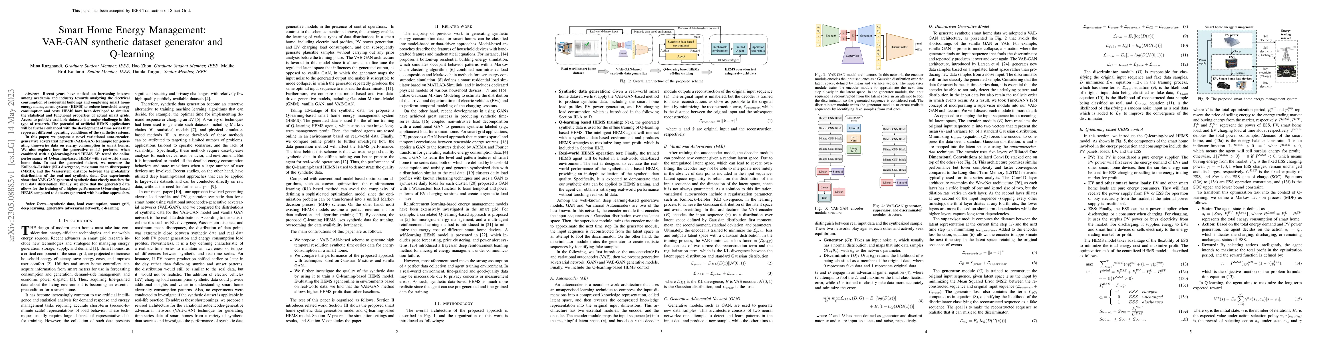 Thumbnail for Smart Home Energy Management: VAE-GAN synthetic dataset generator and
  Q-learning