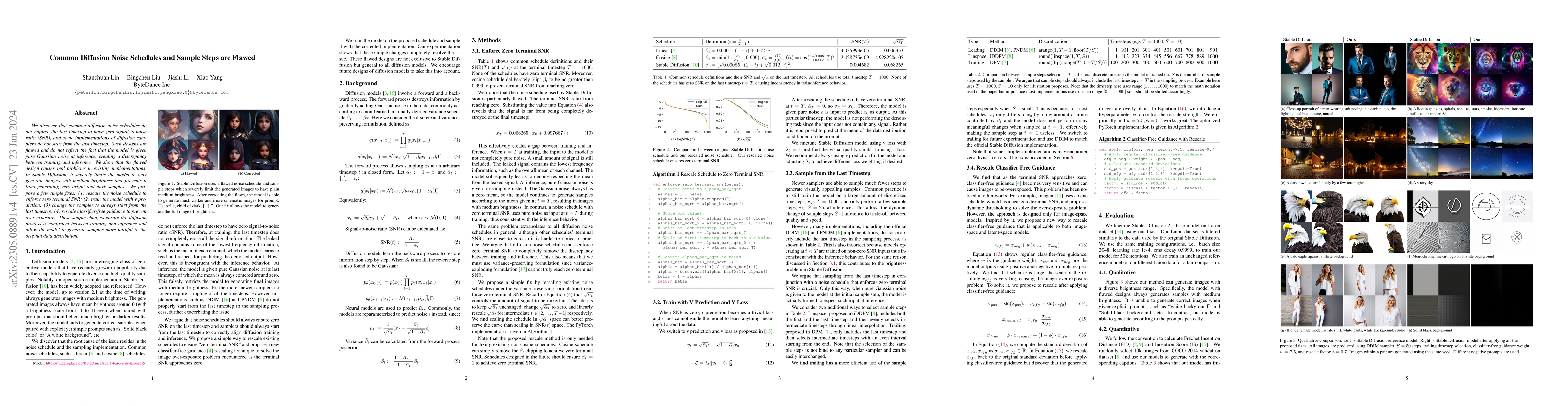 Thumbnail for Common Diffusion Noise Schedules and Sample Steps are Flawed