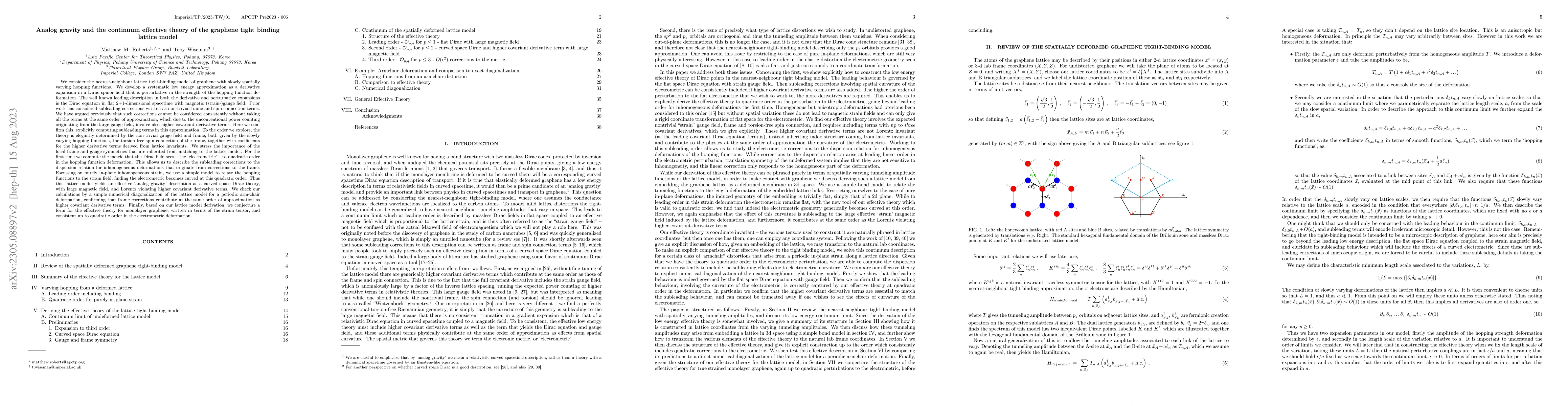 Thumbnail for Analog gravity and the continuum effective theory of the graphene tight
  binding lattice model
