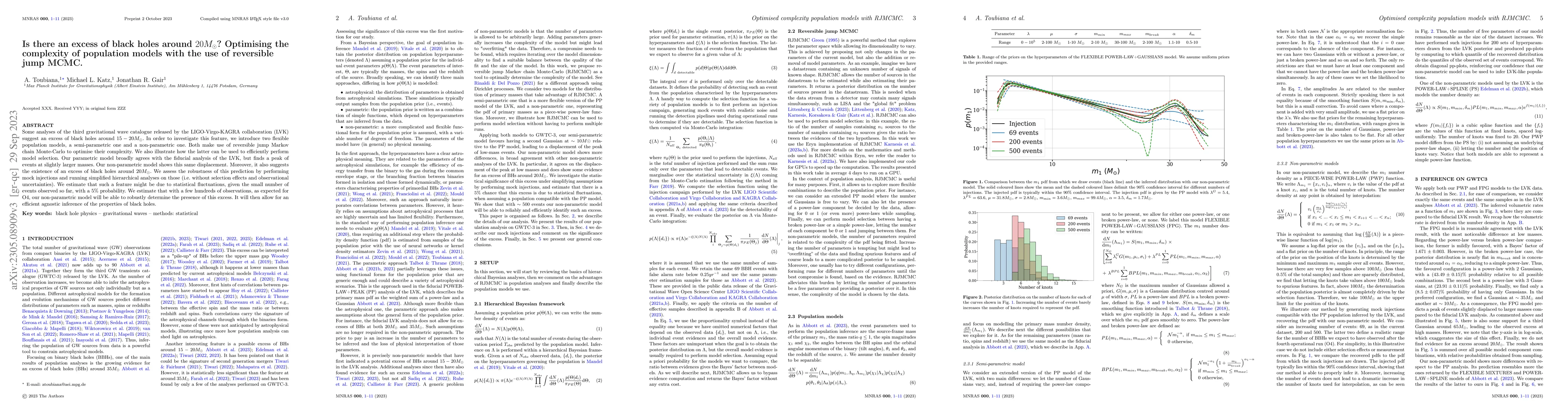 Thumbnail for Is there an excess of black holes around $20 M_{\odot}$? Optimising the
  complexity of population models with the use of reversible jump MCMC