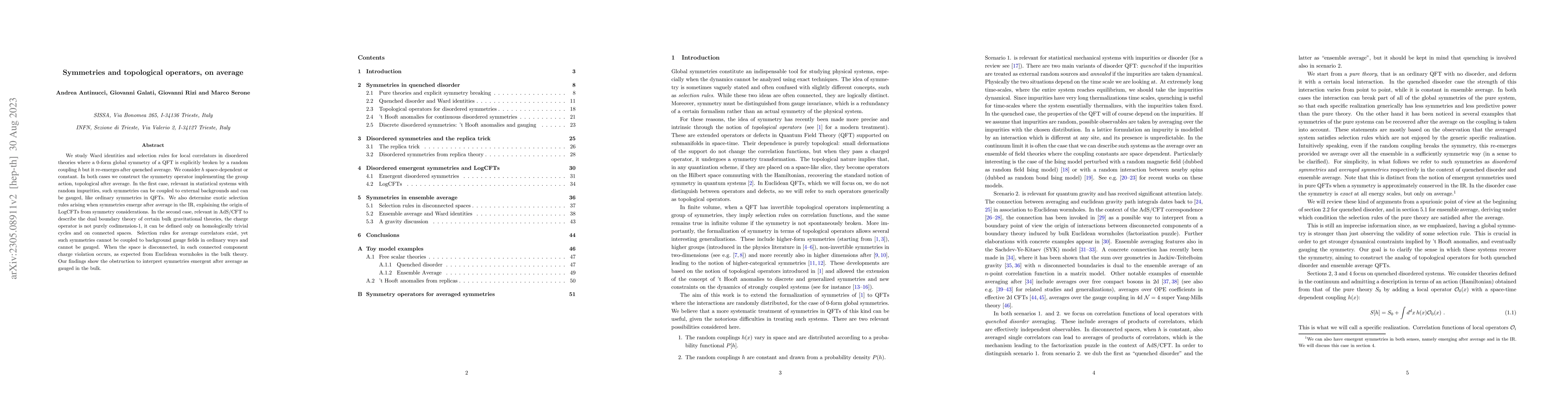 Thumbnail for Symmetries and topological operators, on average