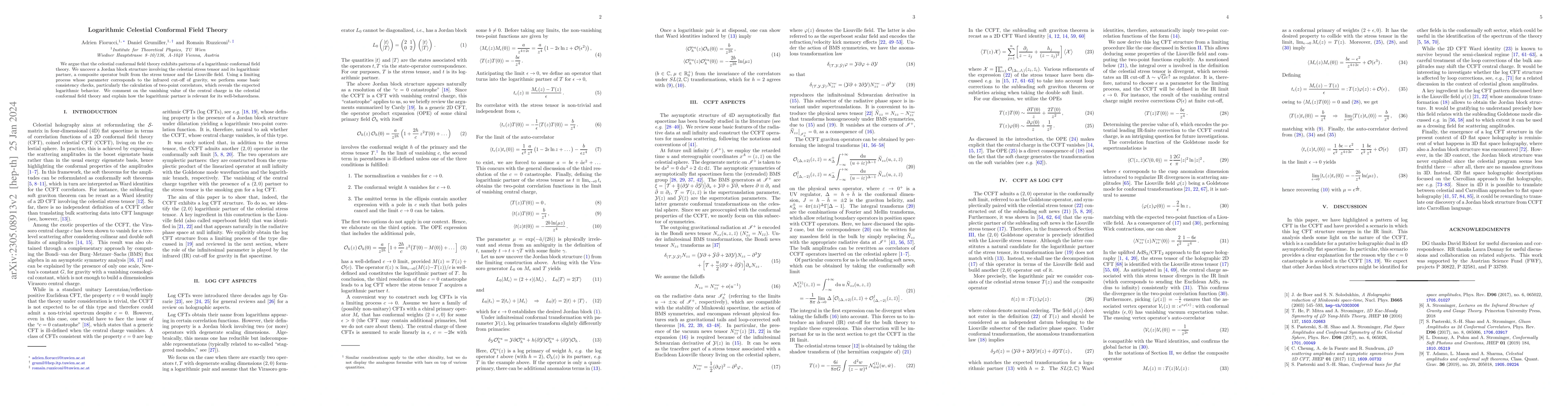 Thumbnail for Logarithmic Celestial Conformal Field Theory