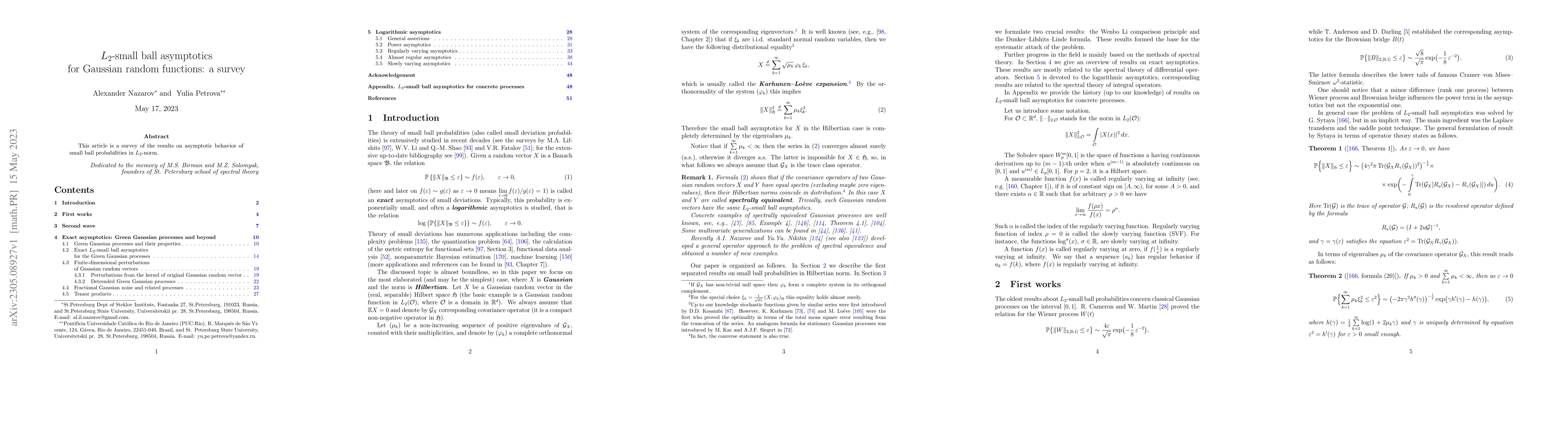 Thumbnail for $L_2$-small ball asymptotics for Gaussian random functions: a survey