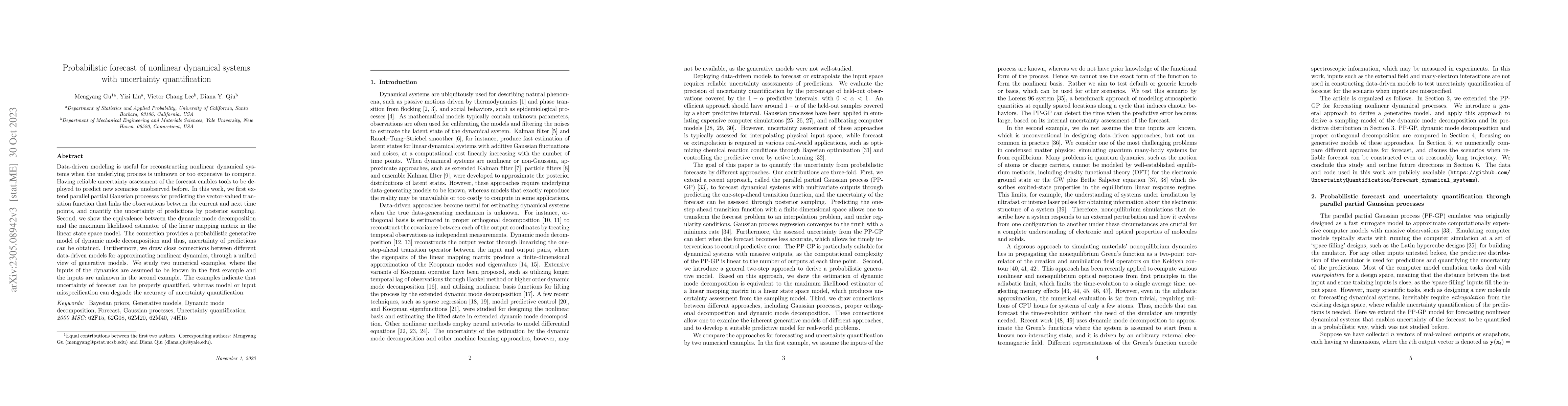 Thumbnail for Probabilistic forecast of nonlinear dynamical systems with uncertainty
  quantification