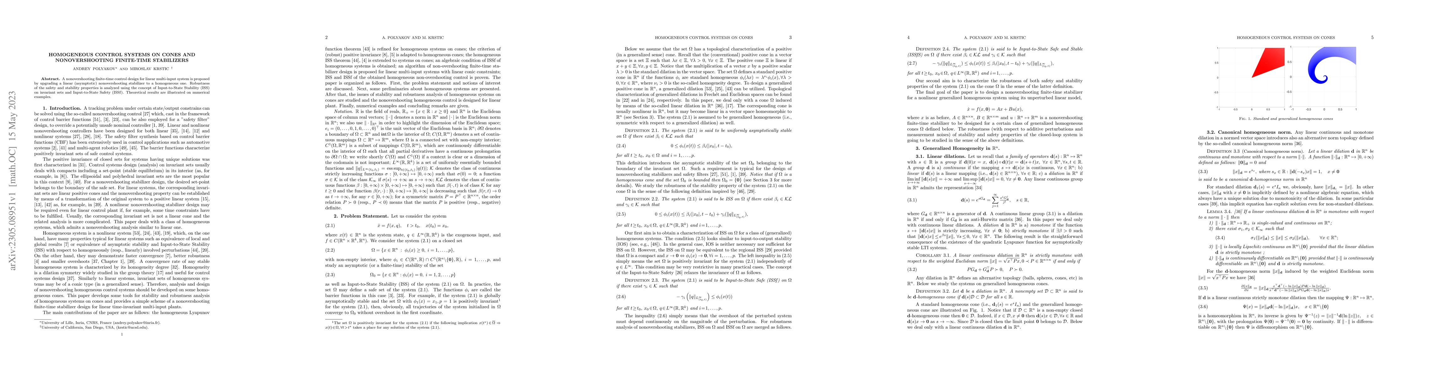 Thumbnail for Homogeneous Control Systems on Cones and Nonovershooting Finite-time
  Stabilizers