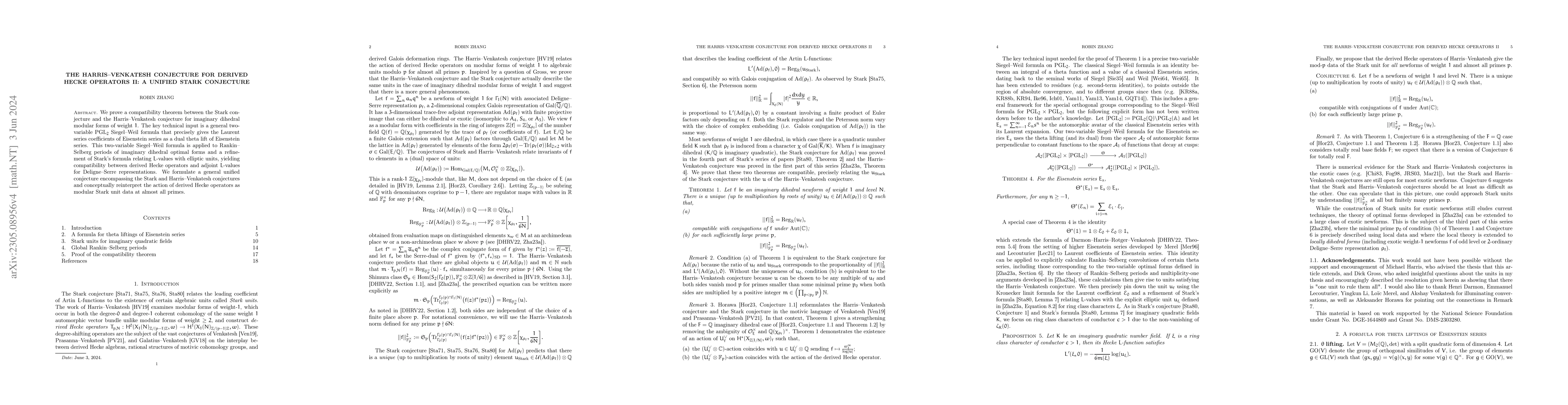 Thumbnail for The Harris-Venkatesh conjecture for derived Hecke operators II: a
  unified Stark conjecture